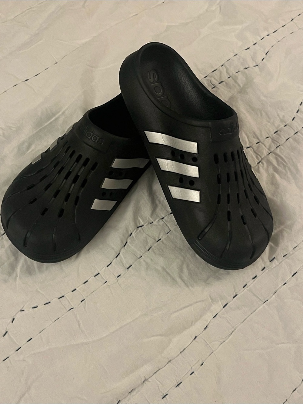 adidas Black Slip-On Clog with Silver Stripes - Picture 3 of 5